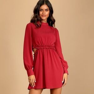 LULU’S Autumn Bliss Rusty Rose‎ Long Sleeve Cutout Mini Dress Woman’s sz S Small